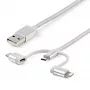 StarTech.com 1 m (3 jalga) USB mitmeotstarbeline laadimiskaabel – USB–Micro-USB või USB-C või Lightning iPhone'ile / iPadile / iPodile / Androidile – Apple MFi sertifitseeritud – 3-in-1 USB laadija – punutud