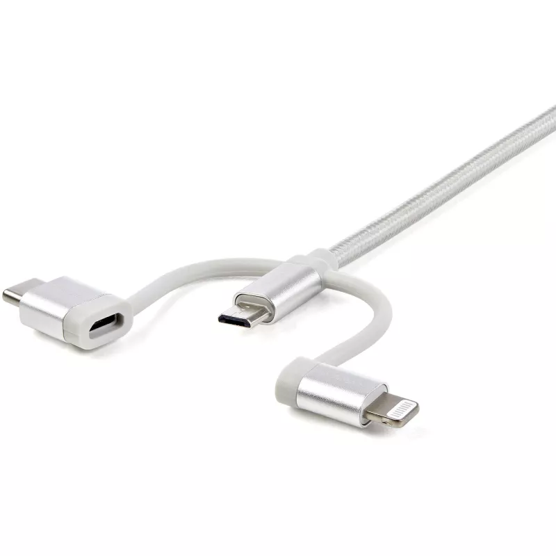 StarTech.com 1 m (3 jalga) USB mitmeotstarbeline laadimiskaabel – USB–Micro-USB või USB-C või Lightning iPhone'ile / iPadile / iPodile / Androidile – Apple MFi sertifitseeritud – 3-in-1 USB laadija – punutud