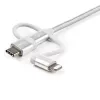 StarTech.com 1 m (3 jalga) USB mitmeotstarbeline laadimiskaabel – USB–Micro-USB või USB-C või Lightning iPhone'ile / iPadile / iPodile / Androidile – Apple MFi sertifitseeritud – 3-in-1 USB laadija – punutud
