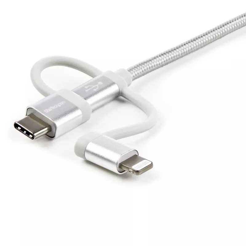 StarTech.com 1 m (3 jalga) USB mitmeotstarbeline laadimiskaabel – USB–Micro-USB või USB-C või Lightning iPhone'ile / iPadile / iPodile / Androidile – Apple MFi sertifitseeritud – 3-in-1 USB laadija – punutud