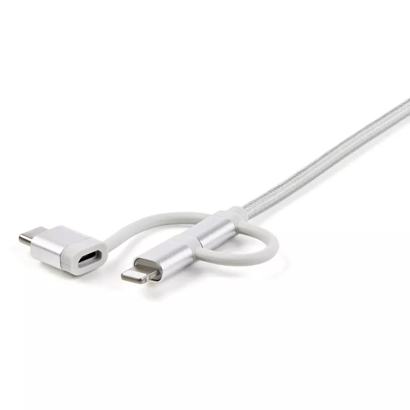 StarTech.com 1 m (3 jalga) USB mitmeotstarbeline laadimiskaabel – USB–Micro-USB või USB-C või Lightning iPhone'ile / iPadile / iPodile / Androidile – Apple MFi sertifitseeritud – 3-in-1 USB laadija – punutud