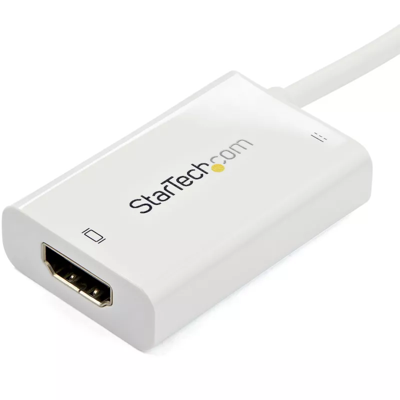 StarTech.com USB-C – HDMI 2.0 adapter toiteedastusega – 4K 60 Hz USB-C – HDMI ekraanivideomuundur – 60 W PD läbilaadimisport – Thunderbolt 3 ühilduv – valge