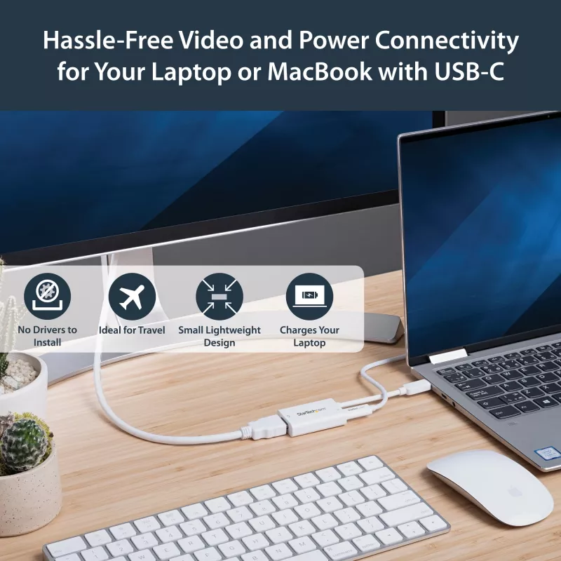 StarTech.com USB-C – HDMI 2.0 adapter toiteedastusega – 4K 60 Hz USB-C – HDMI ekraanivideomuundur – 60 W PD läbilaadimisport – Thunderbolt 3 ühilduv – valge