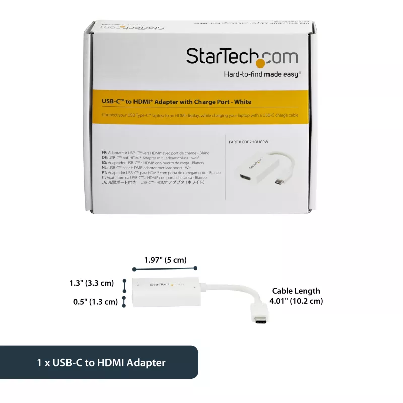 StarTech.com USB-C – HDMI 2.0 adapter toiteedastusega – 4K 60 Hz USB-C – HDMI ekraanivideomuundur – 60 W PD läbilaadimisport – Thunderbolt 3 ühilduv – valge
