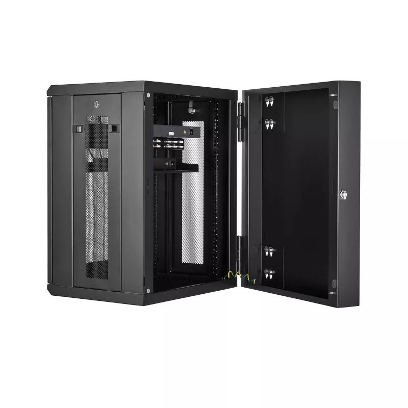 StarTech.com 4-post 15U seinakinnitusega võrgukapp 1U riiuliga, 19-tolline hingedega seinale paigaldatav serveririiul andme-/AV-/elektroonika-/arvutiseadmetele, paindlik ventileeritav riiulikorpus