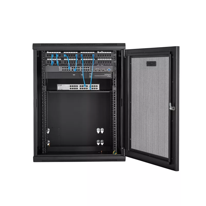 StarTech.com 4-post 15U seinakinnitusega võrgukapp 1U riiuliga, 19-tolline hingedega seinale paigaldatav serveririiul andme-/AV-/elektroonika-/arvutiseadmetele, paindlik ventileeritav riiulikorpus