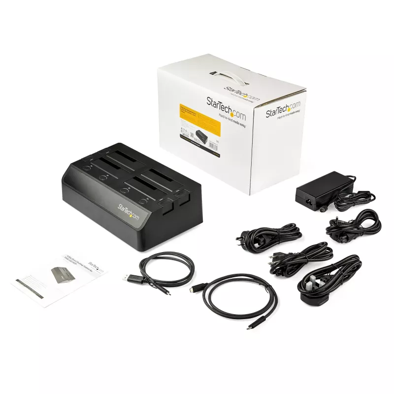 StarTech.com 4-pesaline USB-SATA kõvaketta dokkimisjaam, USB 10Gbps, väline 2,5-tolline ja 3,5-tolline SSD / HDD dokk, SATA III, kuumvahetusega kõvakettapesa, pealtlaaditav