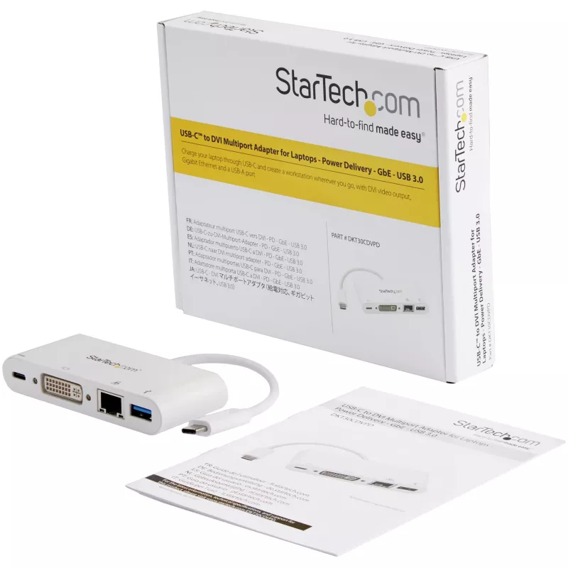 StarTech.com USB C mitme pordiga adapter - USB-C DVI-D (digitaalne) videoadapter, 60 W toiteedastus, GbE, USB-A - kaasaskantav USB-C/Thunderbolt 3 mini sülearvuti dokkimisjaam