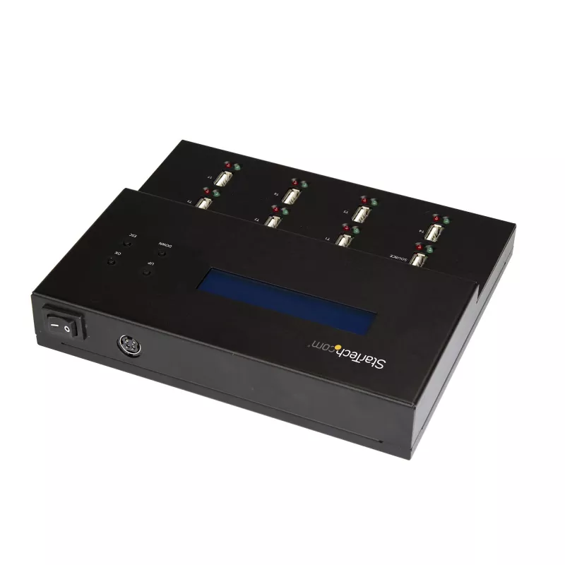 StarTech.com eraldiseisev 1:7 USB-mälupulga paljundaja ja kustutaja, mitme USB-mälupulga kopeerija, süsteemi- ja faili- ning kogu ketta kopeerimine kiirusega 1,5 GB/min, ühe- ja 3-käiguline kustutamine, LCD-ekraan – TAA
