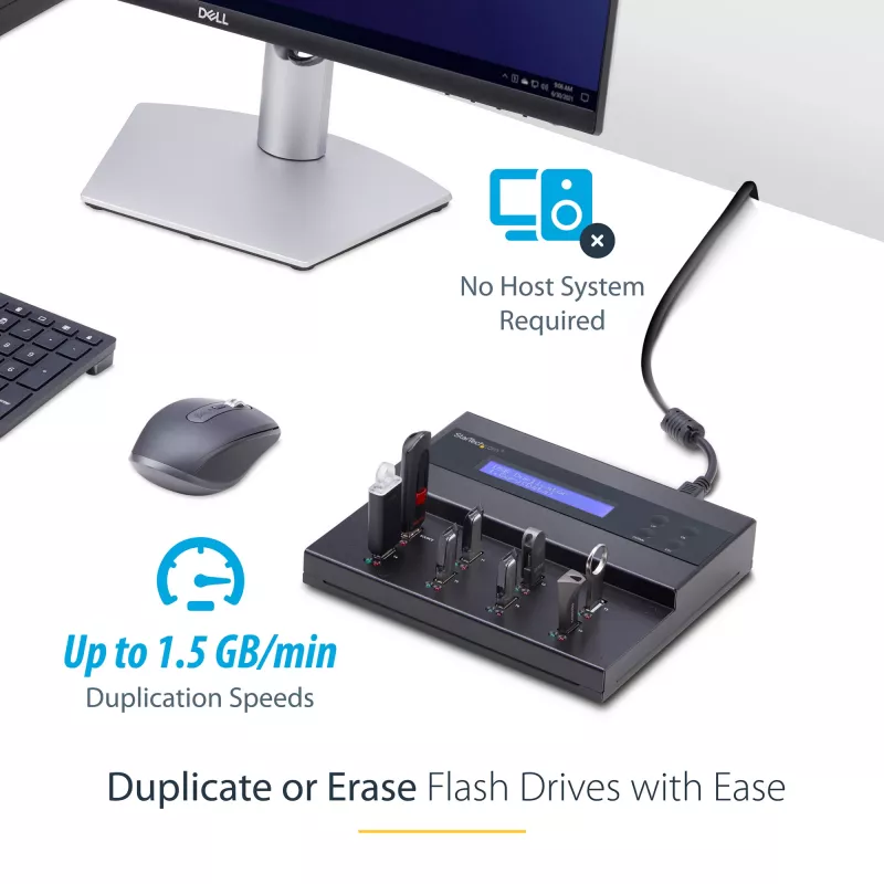 StarTech.com eraldiseisev 1:7 USB-mälupulga paljundaja ja kustutaja, mitme USB-mälupulga kopeerija, süsteemi- ja faili- ning kogu ketta kopeerimine kiirusega 1,5 GB/min, ühe- ja 3-käiguline kustutamine, LCD-ekraan – TAA