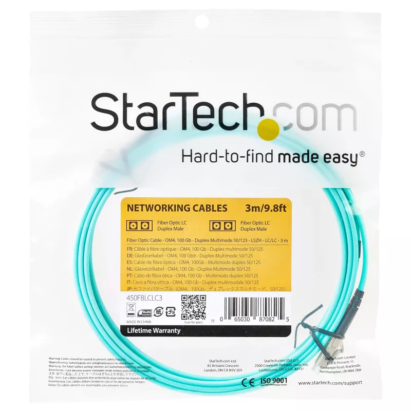 StarTech.com 3m (10ft) LC/UPC to LC/UPC OM4 Multimode Fiber Optic kaabel, 50/125µm LOMMF/VCSEL Zipcord Fiber, 100G, Low Insertion Loss - LSZH Fiber Jumper Cord