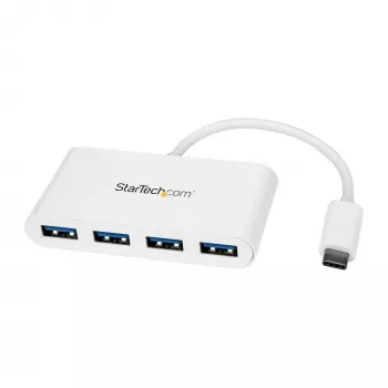 StarTech.com 4-pordiline USB-C-jaotur 4 USB-A-pordiga (USB 3.0 SuperSpeed 5 Gbit/s) – USB-siinitoitel – kaasaskantav/sülearvuti USB-C–USB-A adapterjaotur – USB 3.1 Gen 1 / USB 3.2 Gen 1 C-tüüpi jaotur – valge