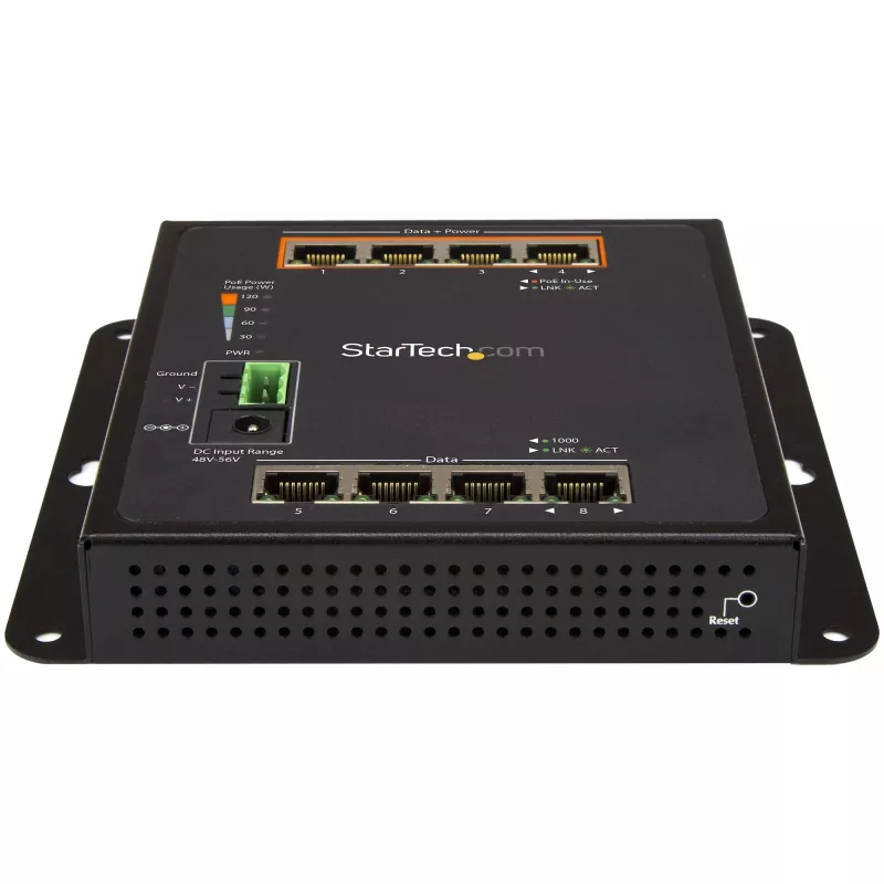 StarTech.com Tööstuslik 8-pordine Gigabit PoE lüliti - 4 x PoE+ 30W - Toide Etherneti kaudu - Tugevdatud GbE Layer/L2 hallatav lüliti - Vastupidav suure võimsusega Gigabit võrgulüliti IP-30/-40C kuni +75C - TAA
