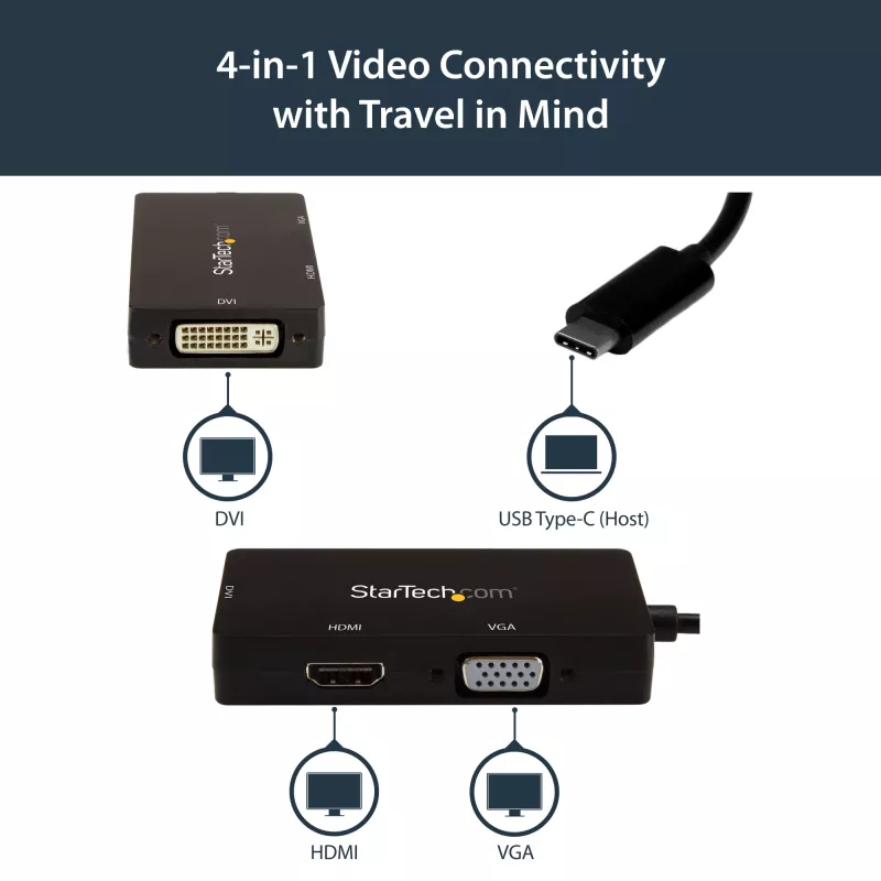 StarTech.com USB-C mitmepordiline videoadapter - 3-ühes - 4K 30 Hz - must