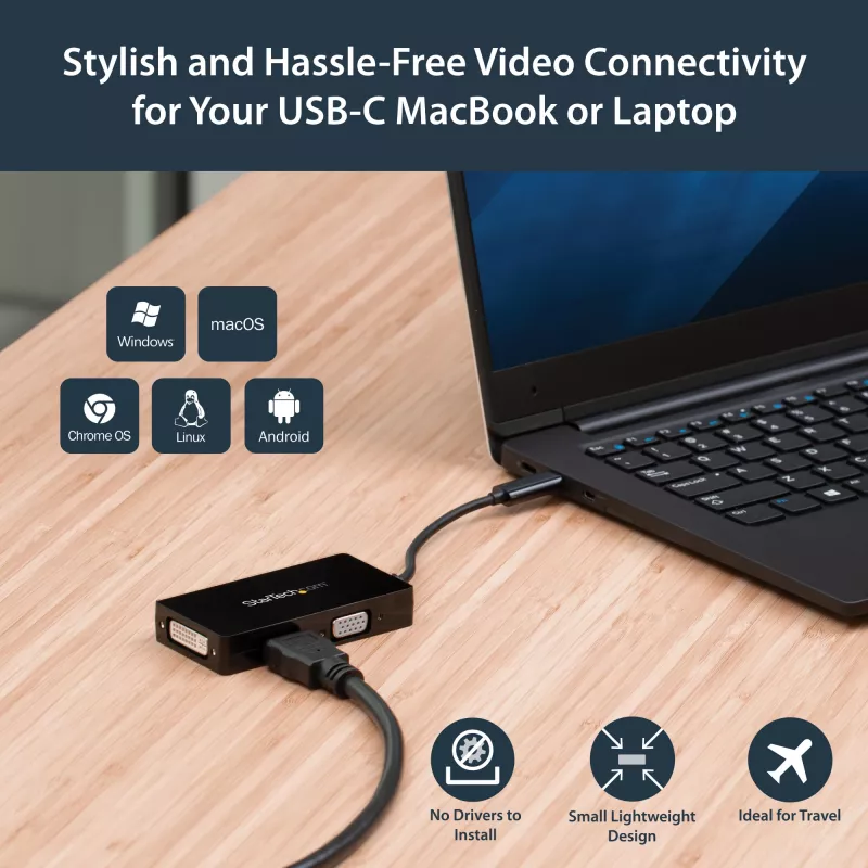 StarTech.com USB-C mitmepordiline videoadapter - 3-ühes - 4K 30 Hz - must