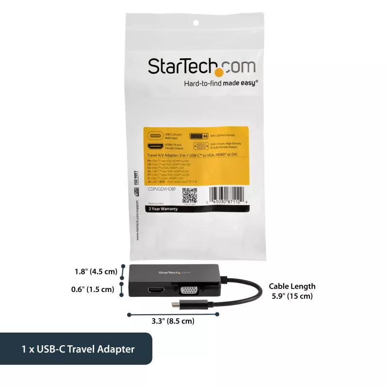 StarTech.com USB-C mitmepordiline videoadapter - 3-ühes - 4K 30 Hz - must