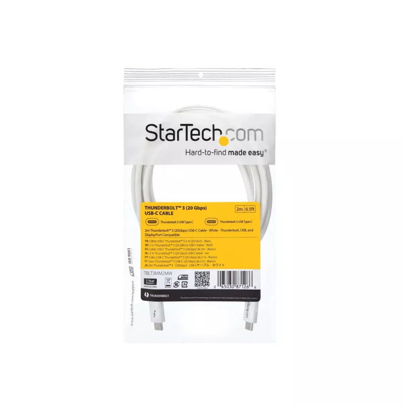 StarTech.com Thunderbolt 3 kaabel - 20 Gbit/s - 2 m - Valge - Thunderbolt, USB ja DisplayPort ühilduv