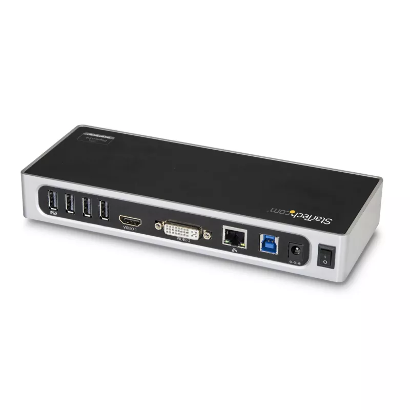 StarTech.com USB 3.0 dokkimisjaam – kahe monitoriga sülearvuti dokkimisjaam HDMI ja DVI/VGA videoga – 6-pordine USB 3.1 Gen 1 5Gbps jaotur, GbE, heli – universaalne Type-A dokk – Windows ja Mac