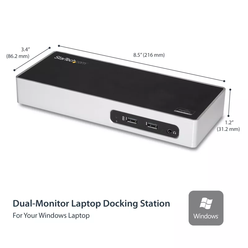 StarTech.com USB 3.0 dokkimisjaam – kahe monitoriga sülearvuti dokkimisjaam HDMI ja DVI/VGA videoga – 6-pordine USB 3.1 Gen 1 5Gbps jaotur, GbE, heli – universaalne Type-A dokk – Windows ja Mac
