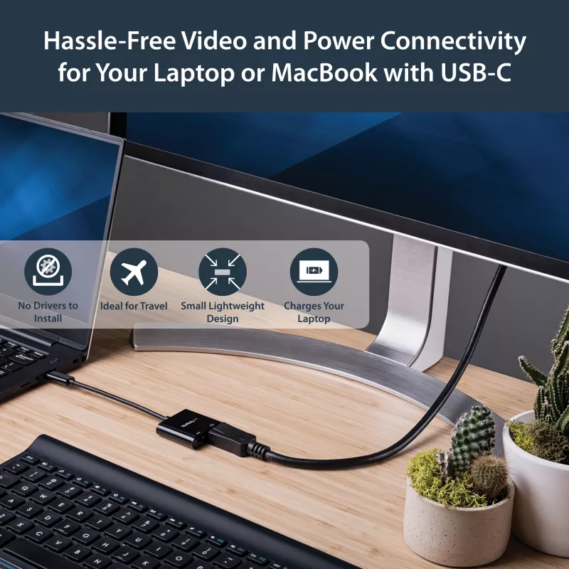 StarTech.com USB-C–DisplayPorti adapter toiteedastusega – 4K 60 Hz HBR2 – USB USB-C–DP 1.2 monitori videomuundur koos laadimisega – 60 W PD läbipääs – Thunderbolt 3-ühilduv