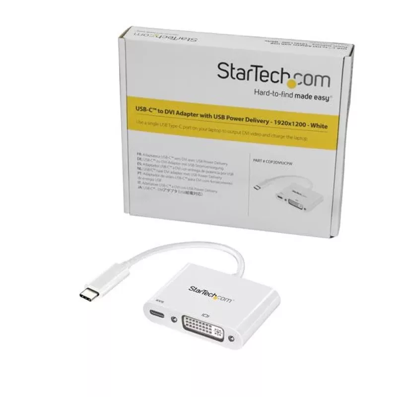 StarTech.com USB-C–DVI-adapter toiteedastusega – 1080p USB USB-C–DVI-D ühe lingiga videokuvarimuundur koos laadimisega – 60 W PD läbipääs – Thunderbolt 3 ühilduv – valge