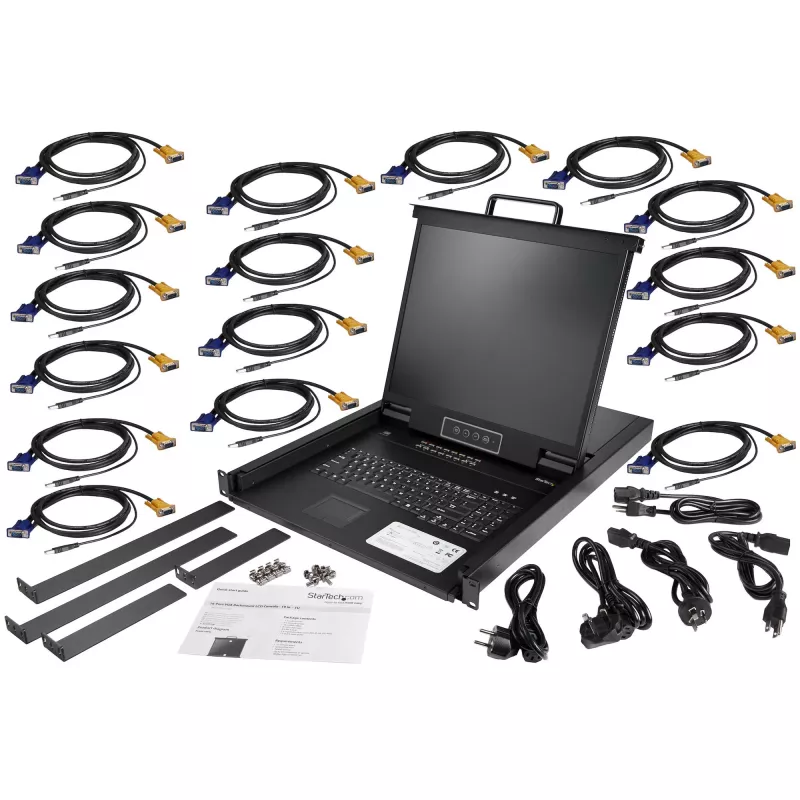 StarTech.com 16-pordiline rackmonteeritav KVM-konsool 6 jala kaablitega – Integreeritud KVM-lüliti 19-tollise LCD-monitoriga – Täisfunktsionaalne 1U LCD KVM-sahtel – OSD KVM – Vastupidav, 50 000 h MTBF – USB + VGA tugi