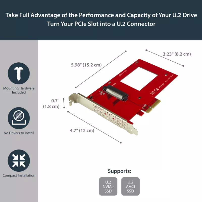 StarTech.com U.2 PCIe-adapter 2,5-tollisele U.2 NVMe SSD-le - SFF-8639 - x4 PCI Express 4.0