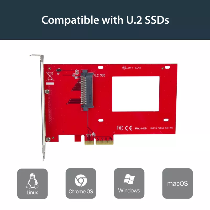 StarTech.com U.2 PCIe-adapter 2,5-tollisele U.2 NVMe SSD-le - SFF-8639 - x4 PCI Express 4.0