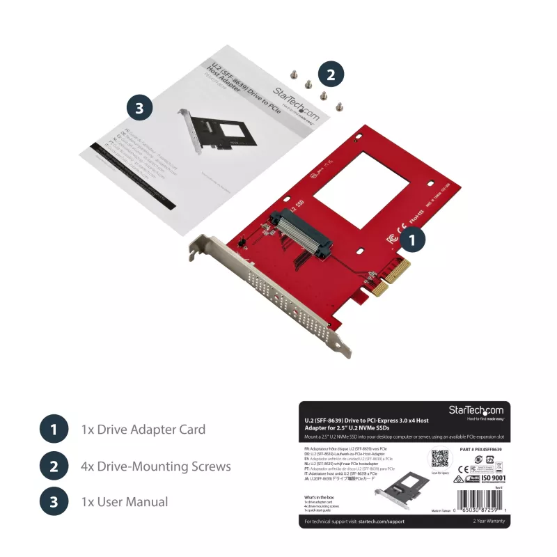 StarTech.com U.2 PCIe-adapter 2,5-tollisele U.2 NVMe SSD-le - SFF-8639 - x4 PCI Express 4.0