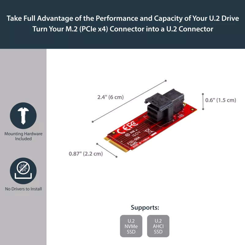 StarTech.com U.2 (SFF-8643) M.2-le PCI Express 3.0 x4 hostiadapterkaart 2,5-tollise U.2 NVMe SSD jaoks