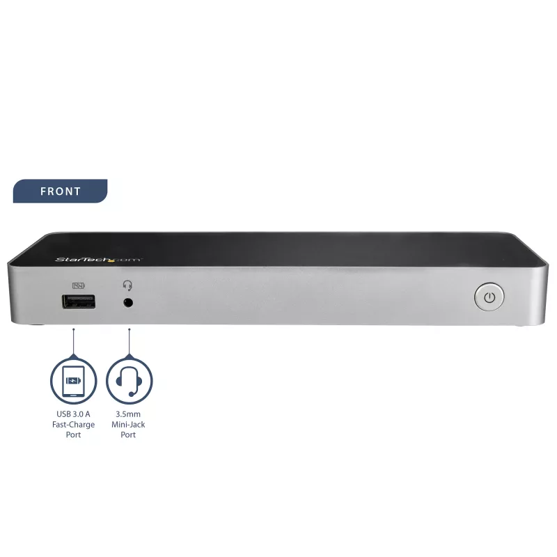 StarTech.com USB-C-dokk – kahe monitoriga HDMI- ja DisplayPort 4K 30 Hz – USB USB-C sülearvuti dokkimisjaam 60 W toiteedastusega, SD, 4-pordiline USB-A 3.0 jaotur, GbE, heli – ühildub Thunderbolt 3-ga