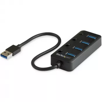 StarTech.com 4 pordiga USB 3.0 jaotur - USB-A 4x USB 3.0 Type-A jaoks koos individuaalsete sisse/välja lülititega - SuperSpeed USB 3.2 Gen 1 (5 Gbit/s) - USB siinivooluga - kaasaskantav - 24,5 cm pikkune kaabel