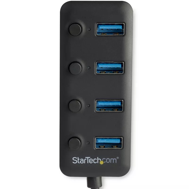 StarTech.com 4 pordiga USB 3.0 jaotur - USB-A 4x USB 3.0 Type-A jaoks koos individuaalsete sisse/välja lülititega - SuperSpeed USB 3.2 Gen 1 (5 Gbit/s) - USB siinivooluga - kaasaskantav - 24,5 cm pikkune kaabel