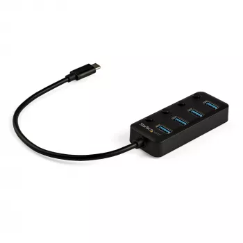 StarTech.com 4-pordiline USB-C jaotur – USB-C kuni 4x USB 3.0 tüüp-A porti individuaalsete sisse-/väljalülituslülititega – SuperSpeed 5 Gbps USB 3.1/3.2 Gen 1 – USB-siini toide – kaasaskantav – 25 cm küljes olev kaabel