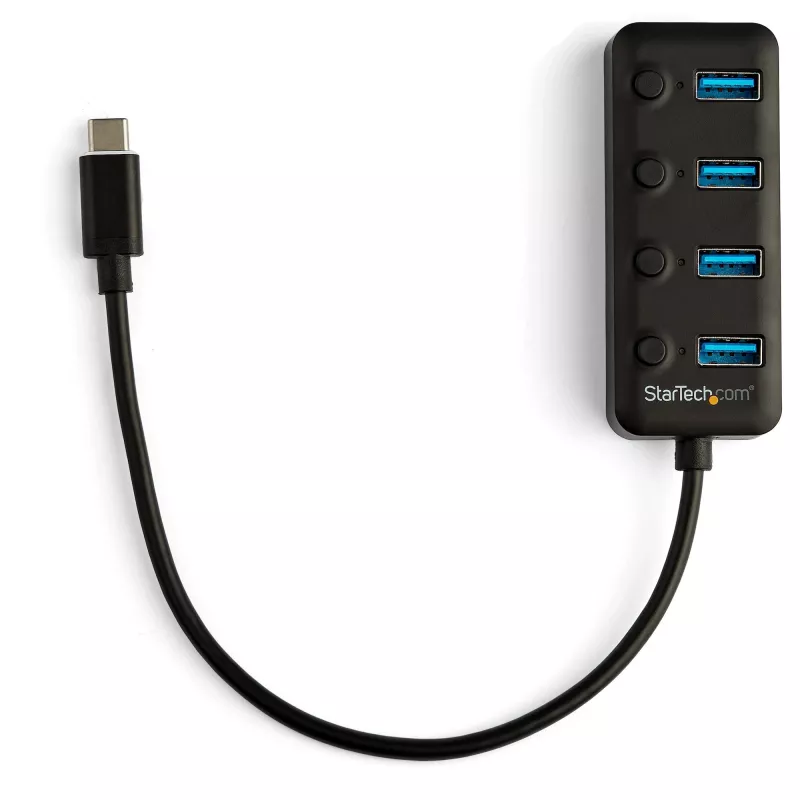 StarTech.com 4-pordiline USB-C jaotur – USB-C kuni 4x USB 3.0 tüüp-A porti individuaalsete sisse-/väljalülituslülititega – SuperSpeed 5 Gbps USB 3.1/3.2 Gen 1 – USB-siini toide – kaasaskantav – 25 cm küljes olev kaabel