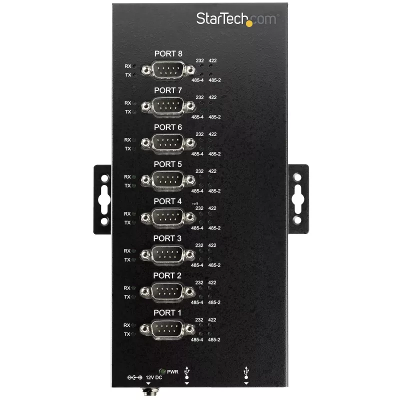 StarTech.com 8-pordiline jadasiin USB-RS232/RS485/RS422 adapter - tööstuslik USB 2.0 DB9 jadamuundurjaotur - IP30 reitinguga - DIN-liistule paigaldatav metallist jadasiin - 15 kV ESD kaitse