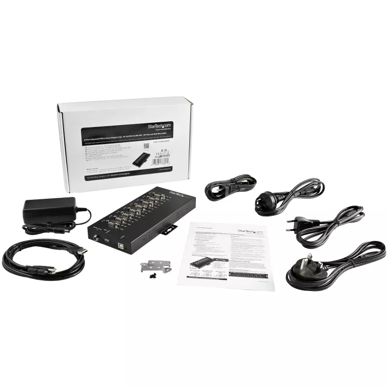 StarTech.com 8-pordiline jadasiin USB-RS232/RS485/RS422 adapter - tööstuslik USB 2.0 DB9 jadamuundurjaotur - IP30 reitinguga - DIN-liistule paigaldatav metallist jadasiin - 15 kV ESD kaitse
