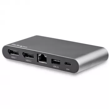 StarTech.com USB-C-dokk – 4K kahe monitori DisplayPort – mini sülearvuti dokkimisjaam – 100 W toiteedastuse läbipääs – GbE, 2-pordiline USB-A-jaotur – USB-tüüpi C mitme pordi adapter – 1 m kaabel