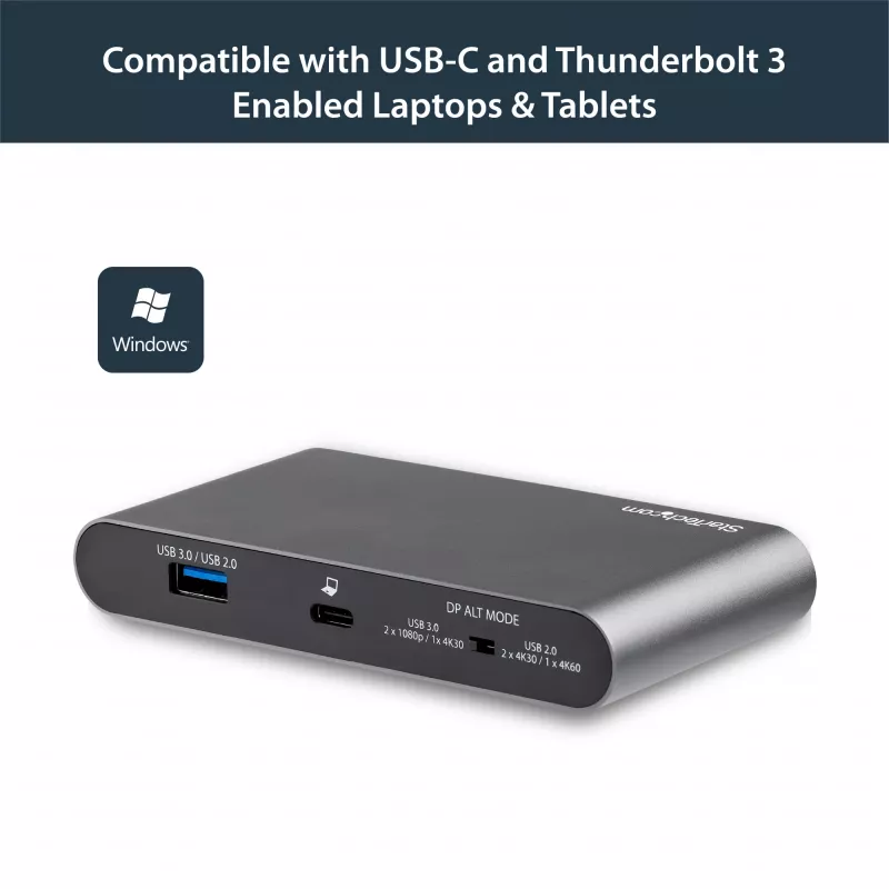 StarTech.com USB-C-dokk – 4K kahe monitori DisplayPort – mini sülearvuti dokkimisjaam – 100 W toiteedastuse läbipääs – GbE, 2-pordiline USB-A-jaotur – USB-tüüpi C mitme pordi adapter – 1 m kaabel