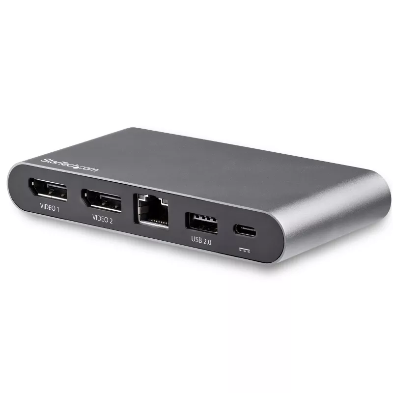 StarTech.com USB-C-dokk – 4K kahe monitori DisplayPort – mini sülearvuti dokkimisjaam – 100 W toiteedastuse läbipääs – GbE, 2-pordiline USB-A-jaotur – USB-tüüpi C mitme pordi adapter – 1 m kaabel