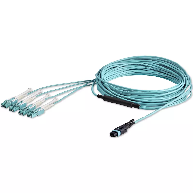 StarTech.com 10m (30ft) MTP(F)/PC kuni 4x LC/PC dupleks-breikout OM3 multi-režiimiga fiiberoptiline kaabel, OFNP Plenum, 40G võrgud, väike sisestuskadu – fiiberhüppaja juhe