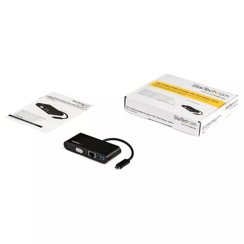 StarTech.com USB-C mitmepordiadapter – Mini USB-C dokk ühe VGA 1080p videomonitori toega – 60 W toiteedastus – USB 3.1 Gen 1 tüüp-A 5 Gbit/s, Gigabit Ethernet – dokkimisjaam