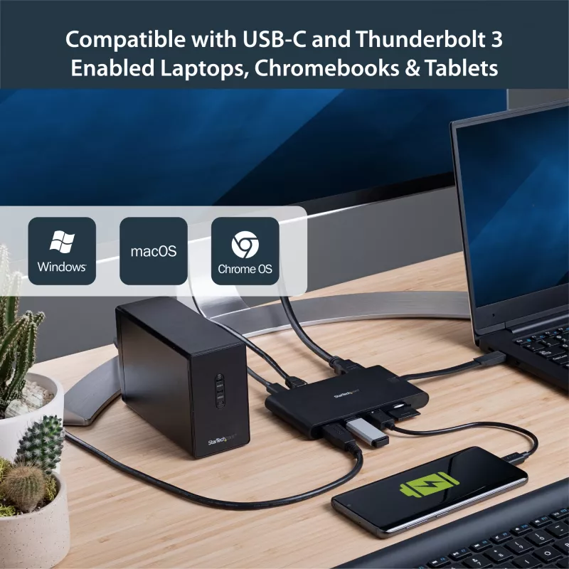 StarTech.com USB-C mitme pordiga adapter – USB USB-C minidokk HDMI 4K või VGA 1080p videoga – 100W toiteedastus, 3 pordiga USB 3.0 jaotur, GbE, SD ja microSD – sülearvuti reisidokk