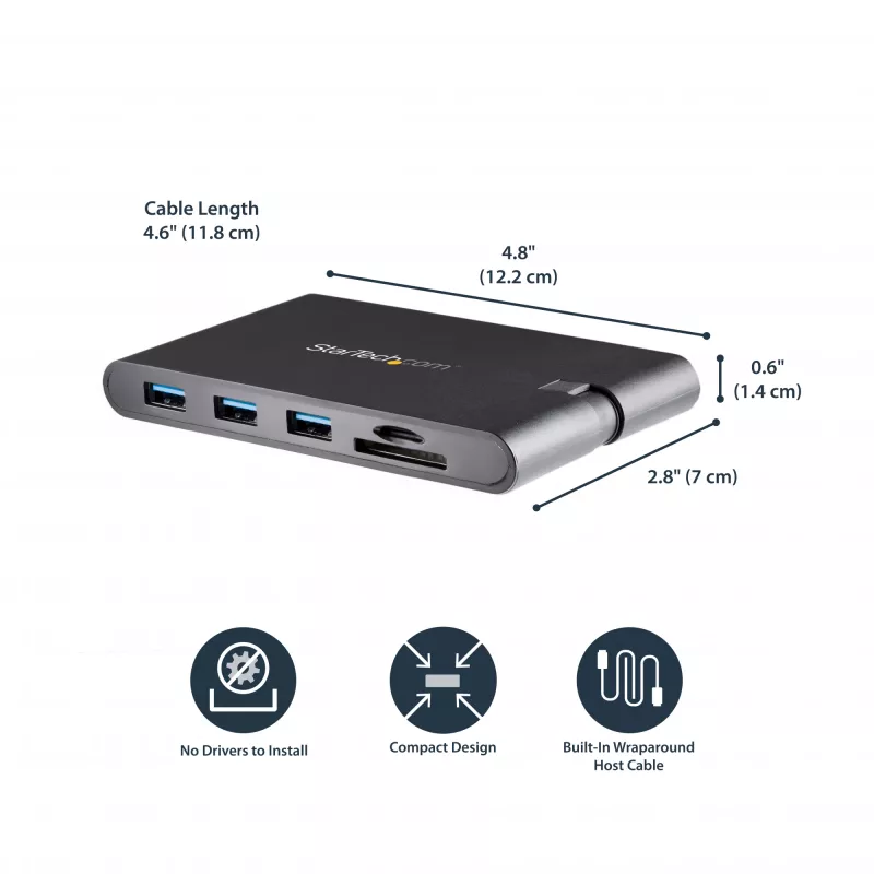 StarTech.com USB-C mitme pordiga adapter – USB USB-C minidokk HDMI 4K või VGA 1080p videoga – 100W toiteedastus, 3 pordiga USB 3.0 jaotur, GbE, SD ja microSD – sülearvuti reisidokk