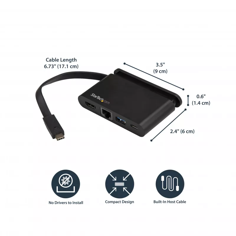 USB-C multipordiadapter – kaasaskantav USB-C dokk, 4K HDMI, 100 W PD 3.0 läbivool, 1x USB-A, 1x USB-C, GbE – Thunderbolt 3 ja USB USB-C sülearvuti reisidokk – Mac ja Windows