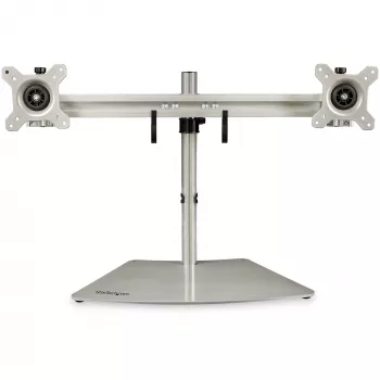 StarTech.com Kahe Monitori Alus – Ergonoomiline Vabalt Seisev Kahe Monitori Lauaalus Kahele 24-tollisele VESA Kinnitusega Ekraanile – Sünkroniseeritult Kõrguse Reguleerimisega – Topelt Monitori Postialus – Hõbedane