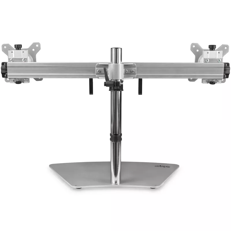 StarTech.com Kahe Monitori Alus – Ergonoomiline Vabalt Seisev Kahe Monitori Lauaalus Kahele 24-tollisele VESA Kinnitusega Ekraanile – Sünkroniseeritult Kõrguse Reguleerimisega – Topelt Monitori Postialus – Hõbedane