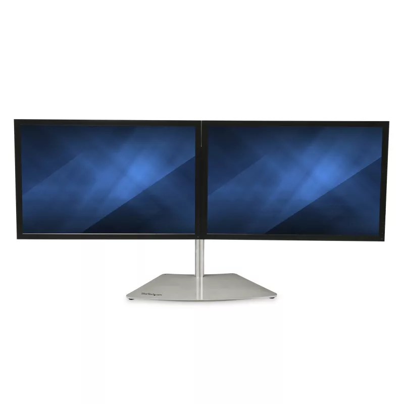 StarTech.com Kahe Monitori Alus – Ergonoomiline Vabalt Seisev Kahe Monitori Lauaalus Kahele 24-tollisele VESA Kinnitusega Ekraanile – Sünkroniseeritult Kõrguse Reguleerimisega – Topelt Monitori Postialus – Hõbedane