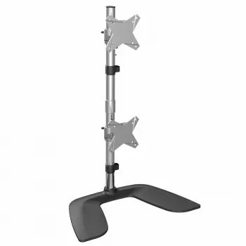 StarTech.com Vertikaalne topeltmonitorialus – ergonoomiline lauaarvutialus kahe monitori jaoks, kuni 27-tollised VESA-kinnitusega ekraanid – vabalt seisev universaalne monitorikinnitus – kõrgusreguleeritav – hõbedane