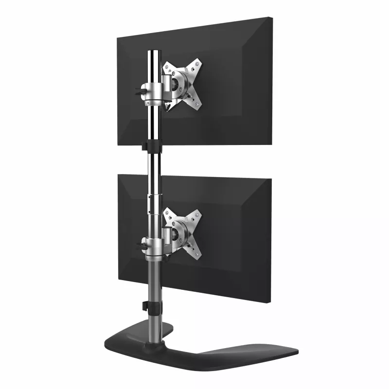 StarTech.com Vertikaalne topeltmonitorialus – ergonoomiline lauaarvutialus kahe monitori jaoks, kuni 27-tollised VESA-kinnitusega ekraanid – vabalt seisev universaalne monitorikinnitus – kõrgusreguleeritav – hõbedane
